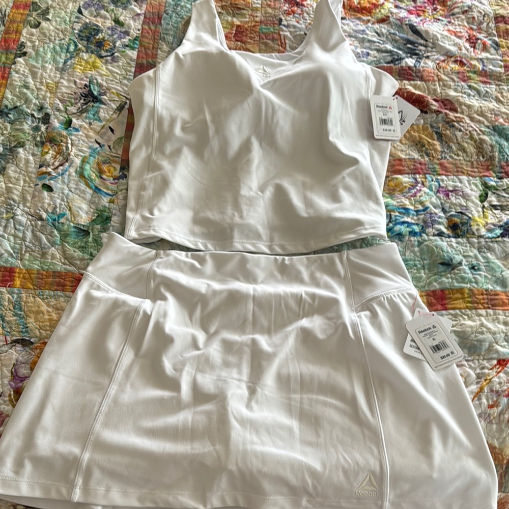 White Athletic Tank and Skirt Set